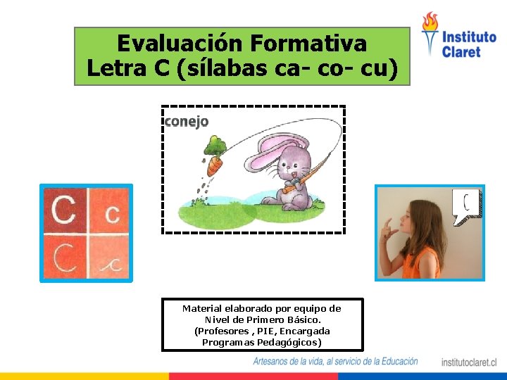 Evaluación Formativa Letra C (sílabas ca- co- cu) Material elaborado por equipo de Nivel