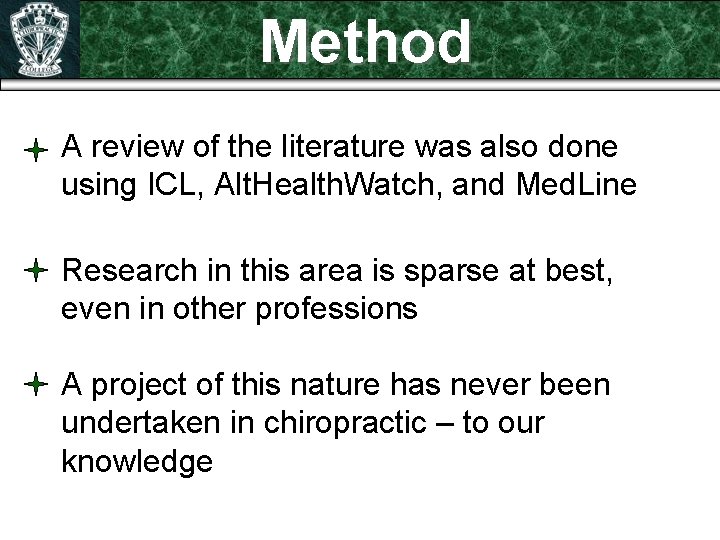 Method A review of the literature was also done using ICL, Alt. Health. Watch,