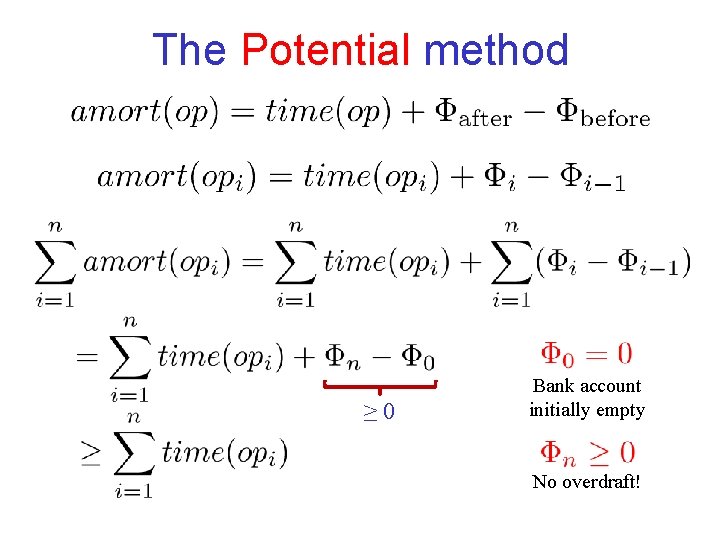 The Potential method ≥ 0 Bank account initially empty No overdraft! 