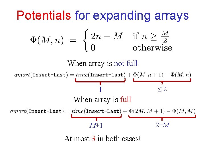 Potentials for expanding arrays When array is not full 1 ≤ 2 When array