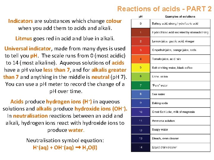 Reactions of acids - PART 2 Indicators are substances which change colour when you