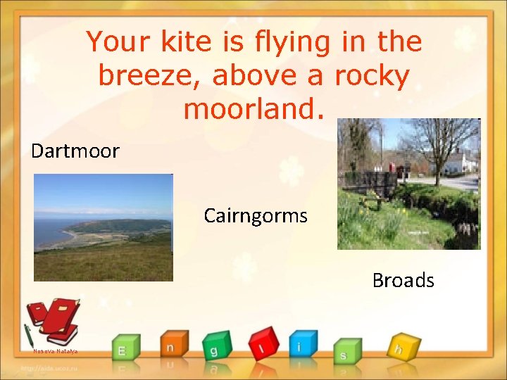 Your kite is flying in the breeze, above a rocky moorland. Dartmoor Cairngorms Broads