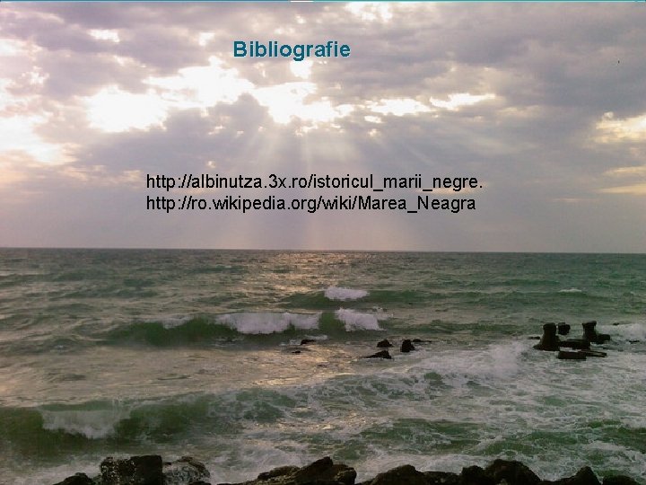 Bibliografie http: //albinutza. 3 x. ro/istoricul_marii_negre. http: //ro. wikipedia. org/wiki/Marea_Neagra 