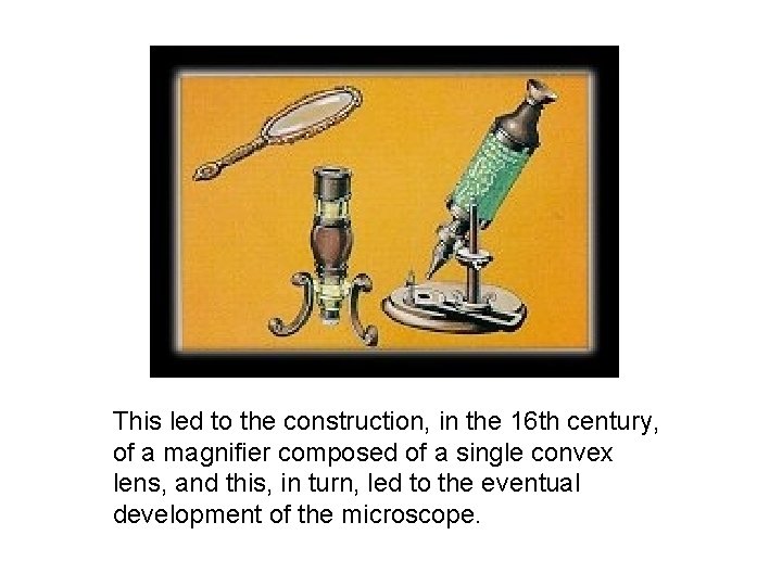 This led to the construction, in the 16 th century, of a magnifier composed This led to the construction, in the 16 th century, of a magnifier composed