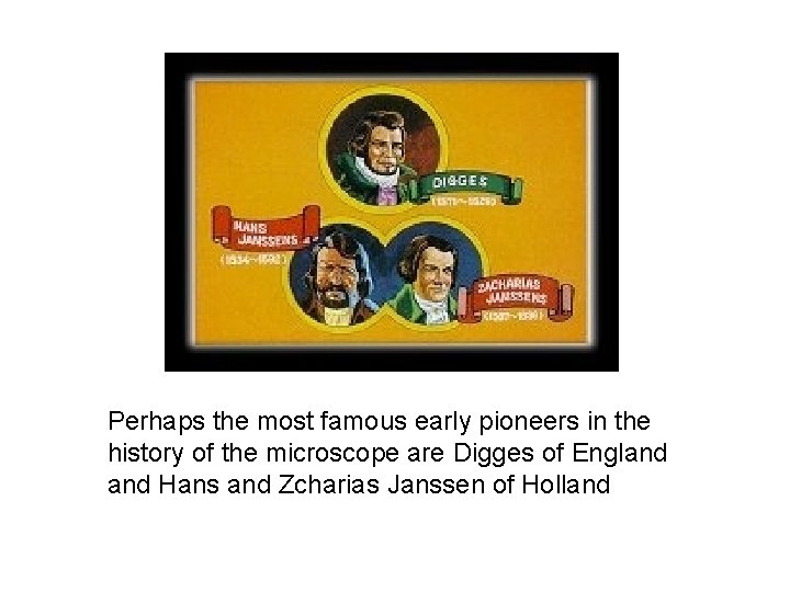 Perhaps the most famous early pioneers in the history of the microscope are Digges Perhaps the most famous early pioneers in the history of the microscope are Digges
