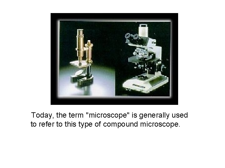 Today, the term "microscope" is generally used to refer to this type of compound Today, the term "microscope" is generally used to refer to this type of compound