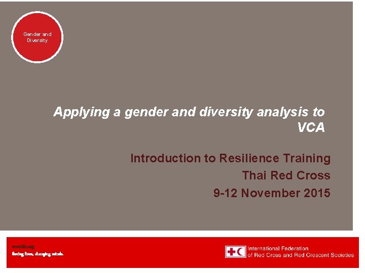 Genderand Diversity Applying a gender and diversity analysis to VCA Introduction to Resilience Training