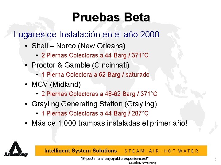 Pruebas Beta Lugares de Instalación en el año 2000 • Shell – Norco (New