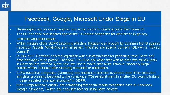 Facebook, Google, Microsoft Under Siege in EU • • • Genealogists rely on search