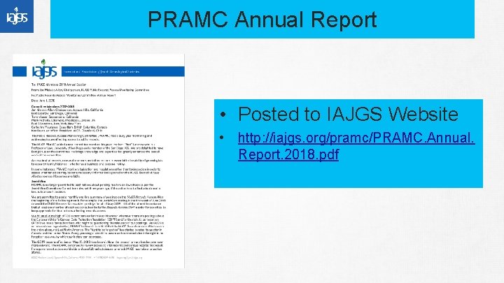 PRAMC Annual Report • Posted to IAJGS Website • http: //iajgs. org/pramc/PRAMC. Annual. Report.