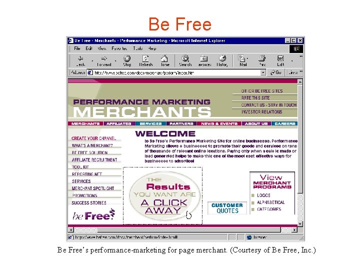 Be Free’s performance-marketing for page merchant. (Courtesy of Be Free, Inc. ) 