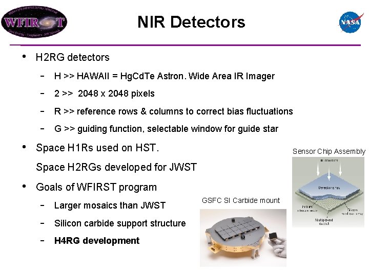 NIR Detectors • H 2 RG detectors - • H >> HAWAII = Hg.