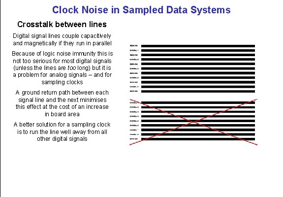 Clock Noise in Sampled Data Systems Crosstalk between lines Digital signal lines couple capacitively
