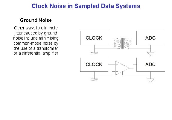 Clock Noise in Sampled Data Systems Ground Noise Other ways to eliminate jitter caused