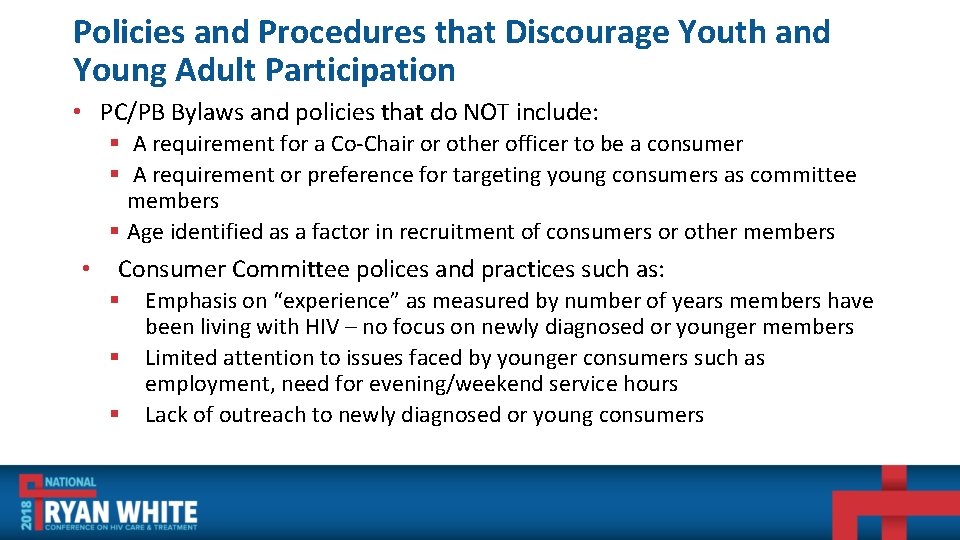 Policies and Procedures that Discourage Youth and Young Adult Participation • PC/PB Bylaws and