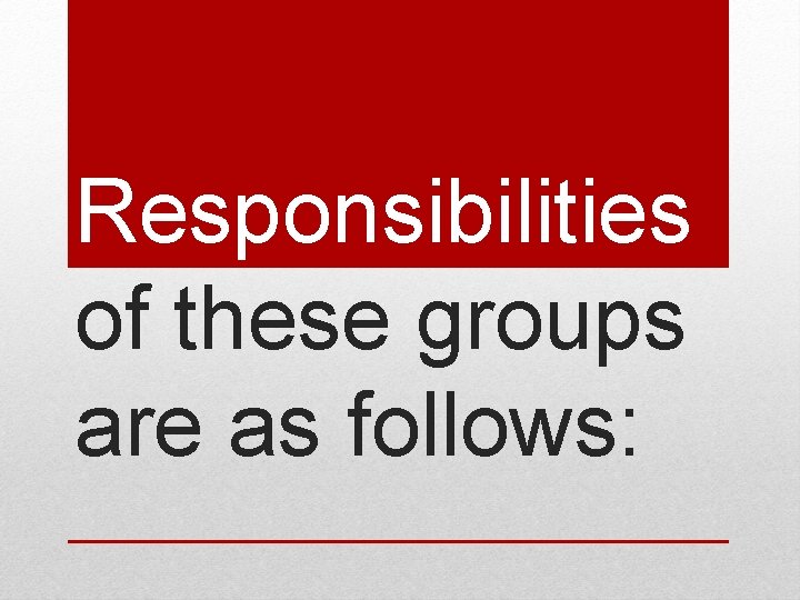 Responsibilities of these groups are as follows: 