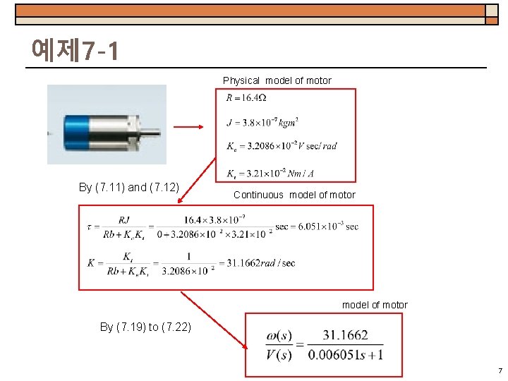 예제 7 -1 Physical model of motor By (7. 11) and (7. 12) Continuous
