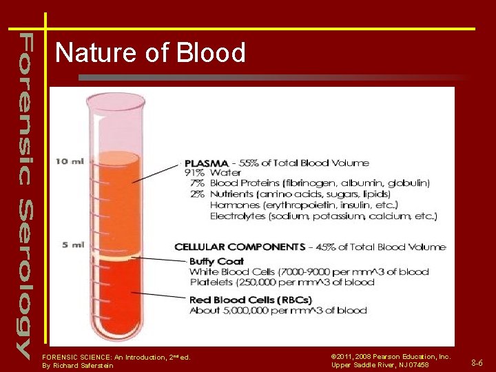 Nature of Blood FORENSIC SCIENCE: An Introduction, 2 nd ed. By Richard Saferstein ©