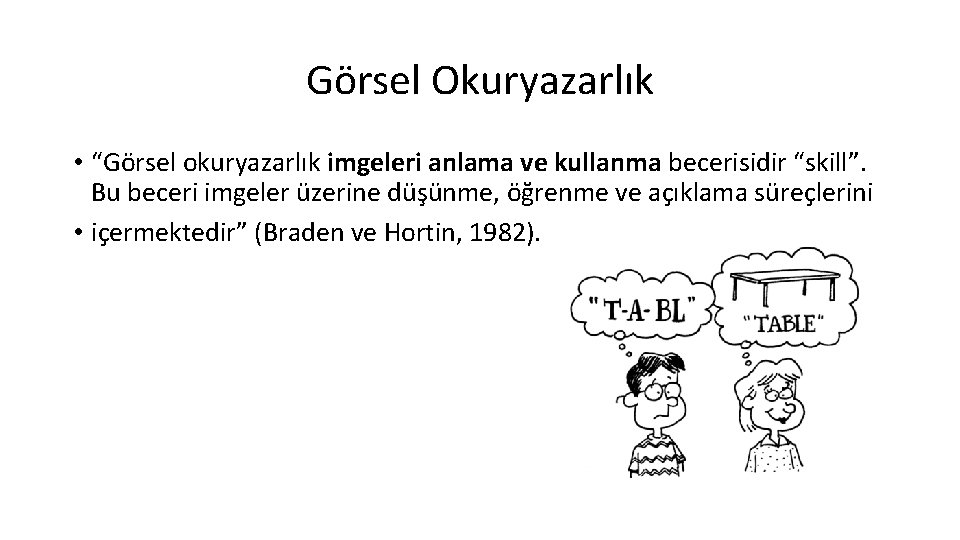 Görsel Okuryazarlık • “Görsel okuryazarlık imgeleri anlama ve kullanma becerisidir “skill”. Bu beceri imgeler