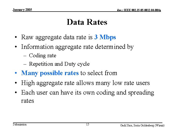 January 2005 doc. : IEEE 802. 15 -05 -0012 -04 -004 a Data Rates