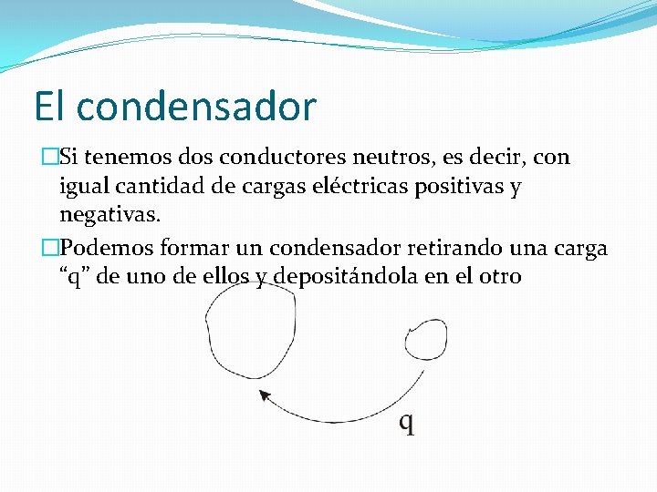 El condensador �Si tenemos dos conductores neutros, es decir, con igual cantidad de cargas