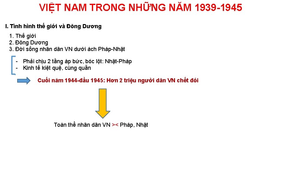 VIỆT NAM TRONG NHỮNG NĂM 1939 -1945 I. Tình hình thế giới và Đông