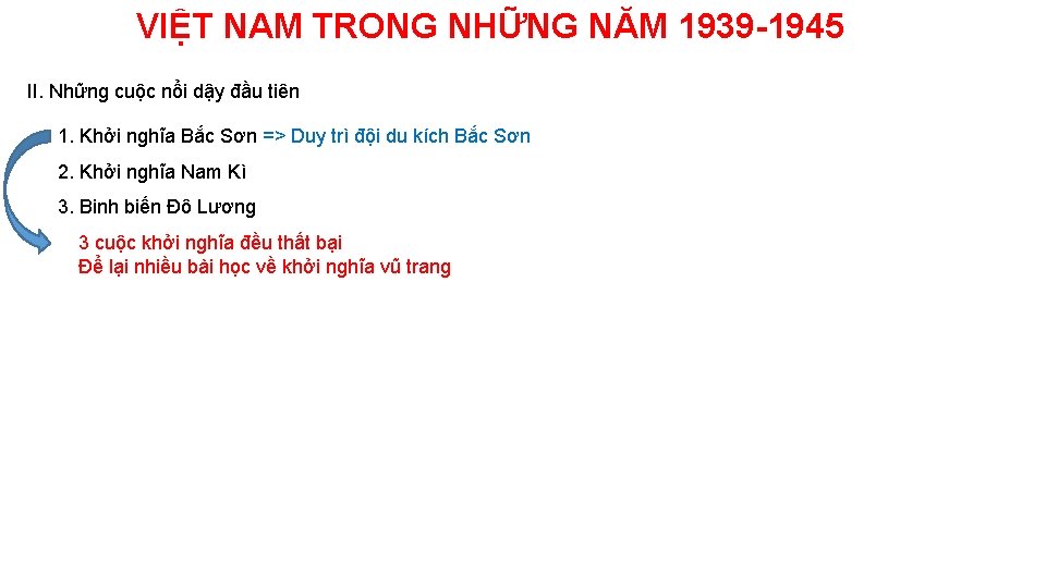 VIỆT NAM TRONG NHỮNG NĂM 1939 -1945 II. Những cuộc nổi dậy đầu tiên