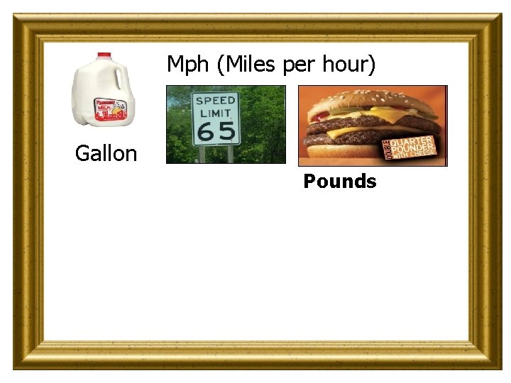 Mph (Miles per hour) Gallon Pounds 