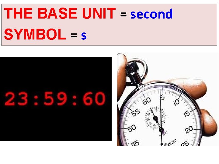 THE BASE UNIT = second SYMBOL = s 