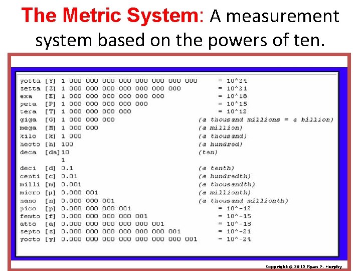 The Metric System: A measurement system based on the powers of ten. Copyright ©