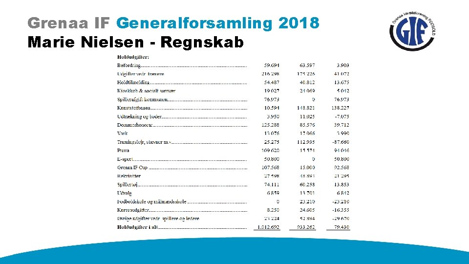 Grenaa IF Generalforsamling 2018 Marie Nielsen - Regnskab 