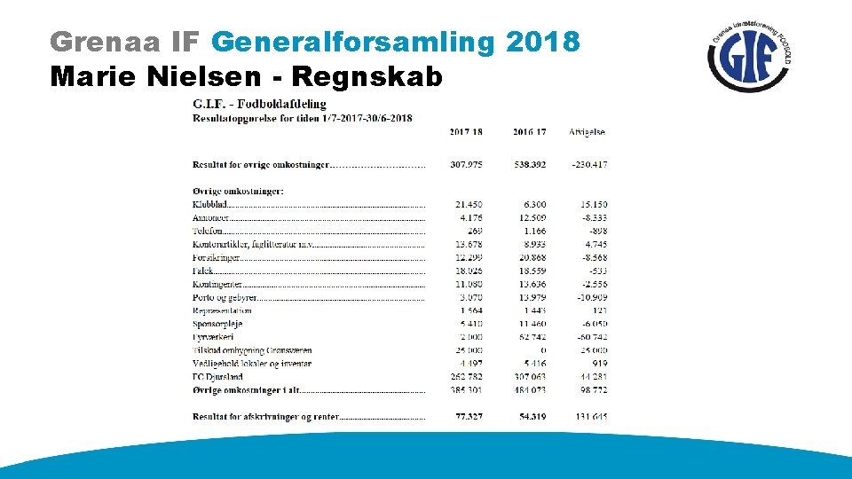 Grenaa IF Generalforsamling 2018 Marie Nielsen - Regnskab 