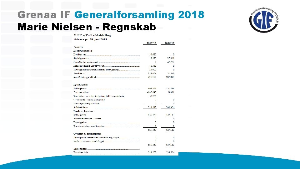 Grenaa IF Generalforsamling 2018 Marie Nielsen - Regnskab 