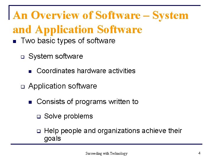 An Overview of Software – System and Application Software n Two basic types of An Overview of Software – System and Application Software n Two basic types of