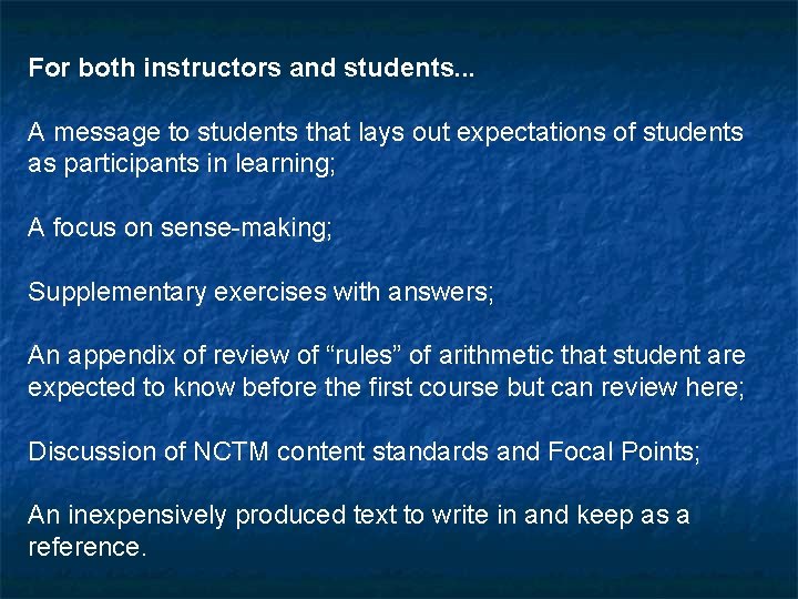 For both instructors and students. . . A message to students that lays out