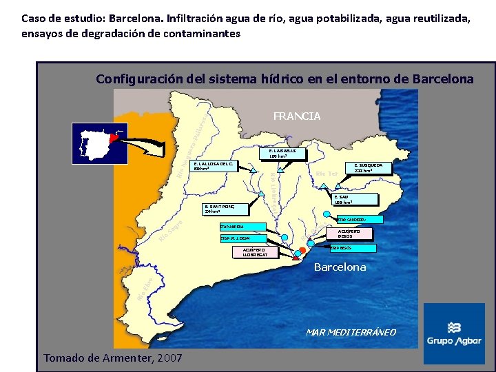 Caso de estudio: Barcelona. Infiltración agua de río, agua potabilizada, agua reutilizada, ensayos de
