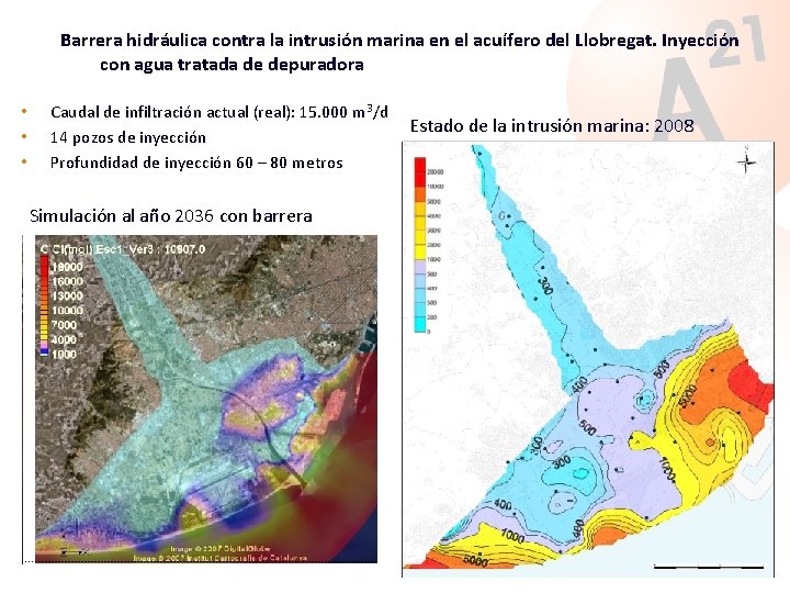 Barrera hidráulica contra la intrusión marina en el acuífero del Llobregat. Inyección con agua