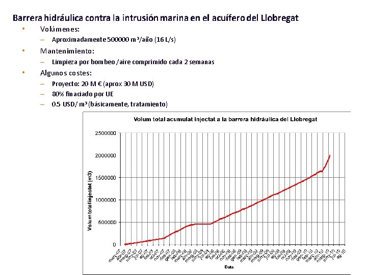  • Volúmenes: – Aproximadamente 500000 m 3/año (16 L/s) • Mantenimiento: – Limpieza