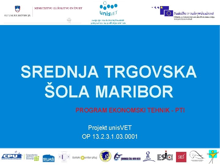 SREDNJA TRGOVSKA ŠOLA MARIBOR PROGRAM EKONOMSKI TEHNIK - PTI Projekt unis. VET OP 13.