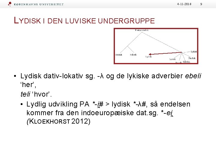 4 -11 -2016 9 LYDISK I DEN LUVISKE UNDERGRUPPE • Lydisk dativ-lokativ sg. -λ