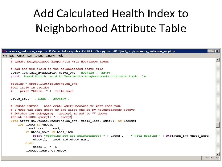 Add Calculated Health Index to Neighborhood Attribute Table 