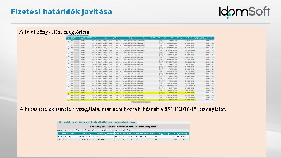 Fizetési határidők javítása A tétel könyvelése megtörtént. A hibás tételek ismételt vizsgálata, már nem