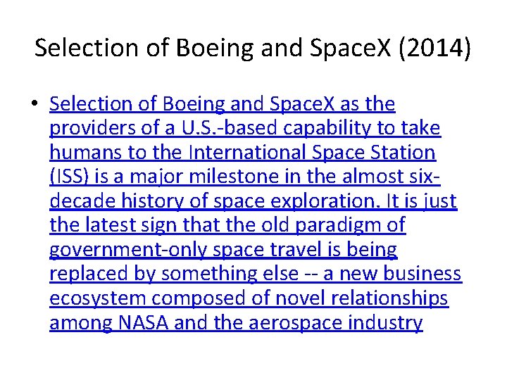 Selection of Boeing and Space. X (2014) • Selection of Boeing and Space. X