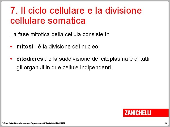 7. Il ciclo cellulare e la divisione cellulare somatica La fase mitotica della cellula