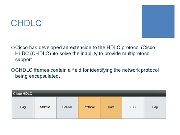 CHDLC ¡Cisco has developed an extension to the HDLC protocol (Cisco HLDC (CHDLC) )to