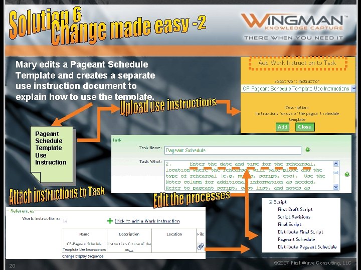 Mary edits a Pageant Schedule Template and creates a separate use instruction document to