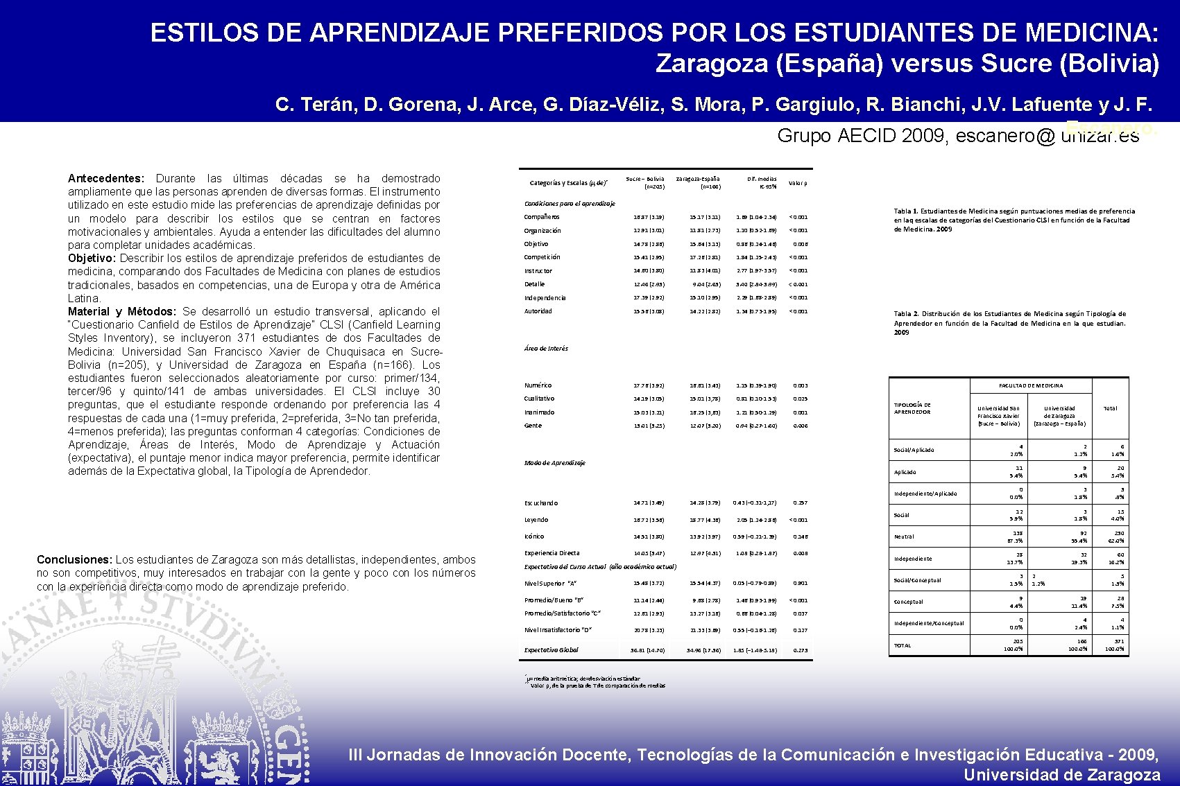 ESTILOS DE APRENDIZAJE PREFERIDOS POR LOS ESTUDIANTES DE MEDICINA: Zaragoza (España) versus Sucre (Bolivia)