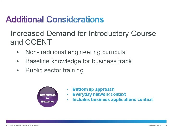 Increased Demand for Introductory Course and CCENT • • • Non-traditional engineering curricula Baseline