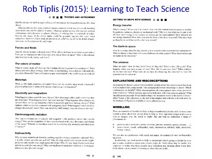 Rob Tiplis (2015): Learning to Teach Science 
