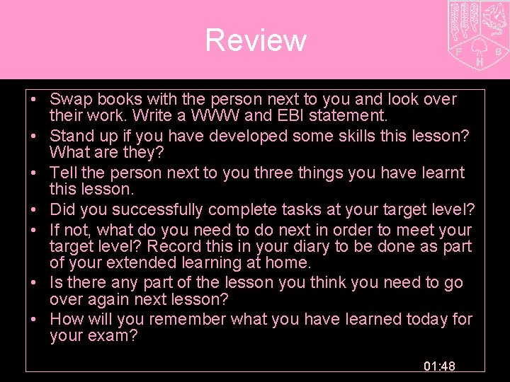 Review • Swap books with the person next to you and look over their